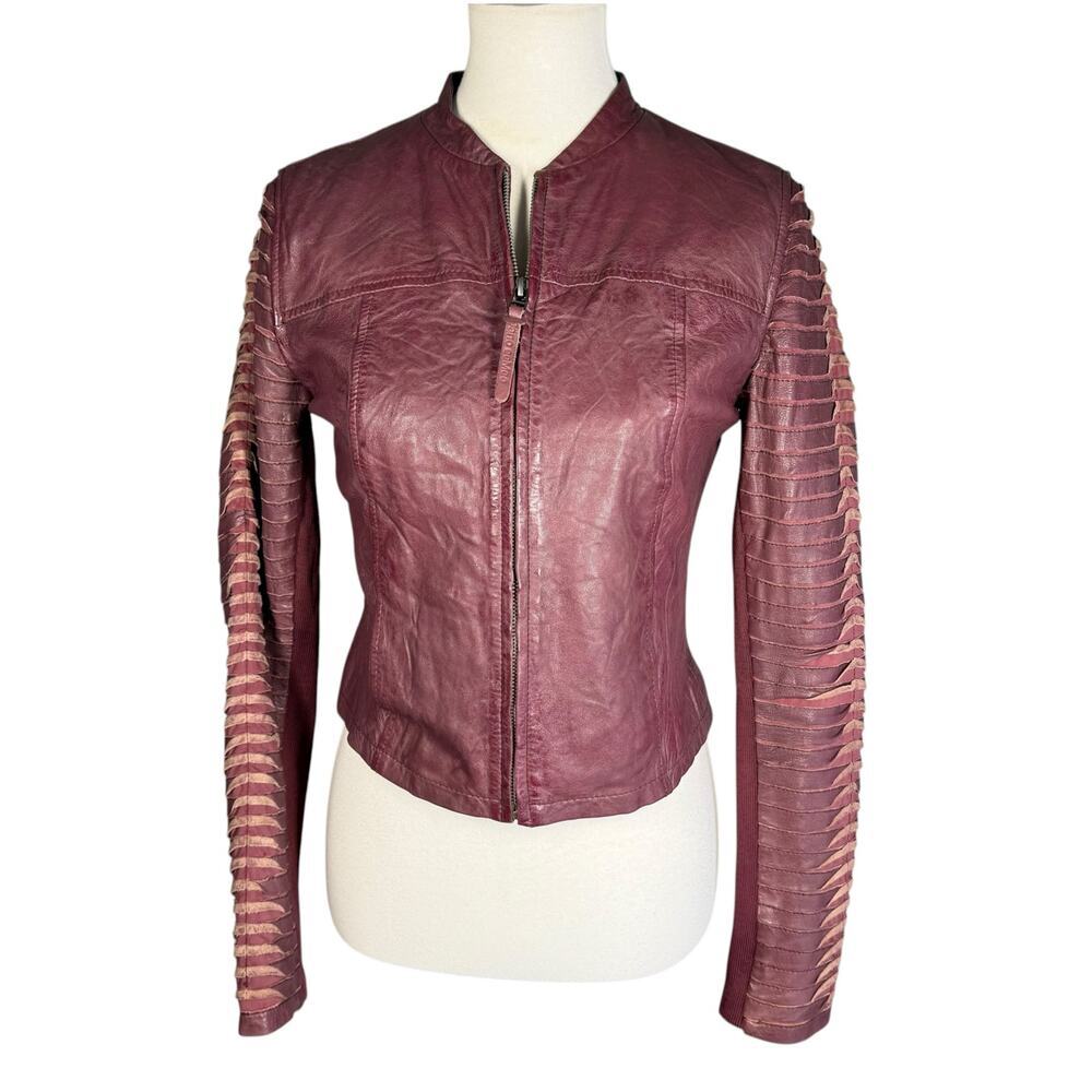 Bano Eemee Plum Leather Biker Jacket Size 4